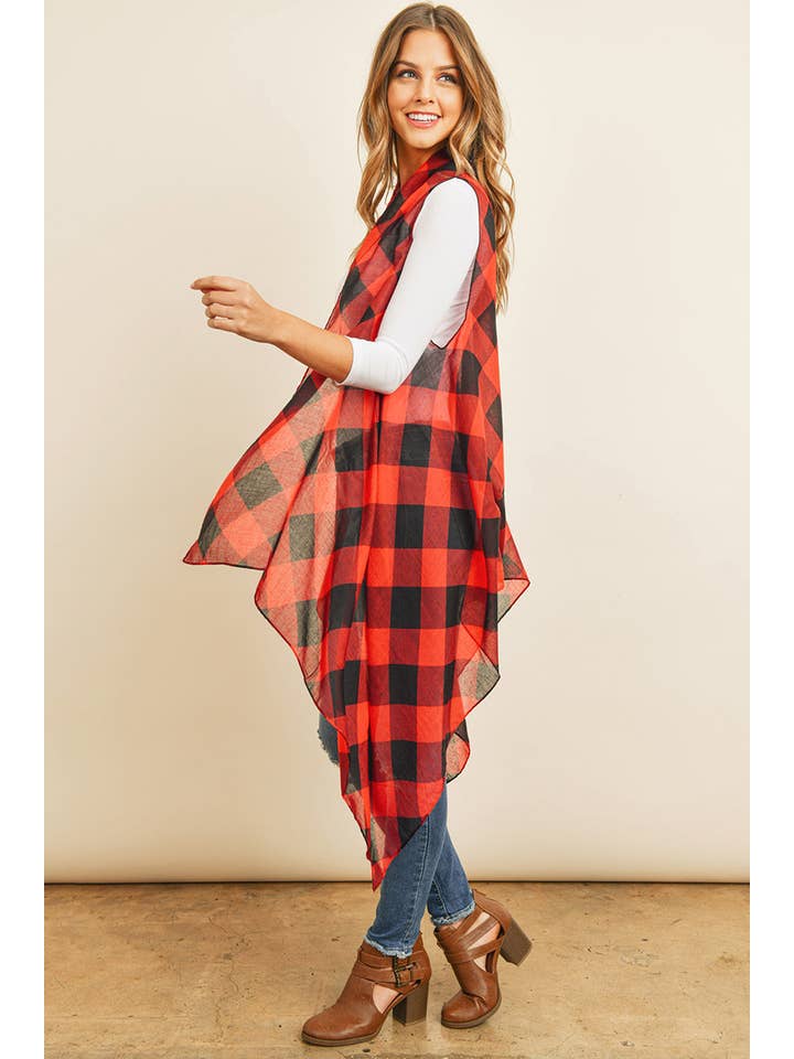 MYS Wholesale Inc - Vente Cardigan – femme - Cardigan semi-transparent à carreaux jusqu'aux genoux5