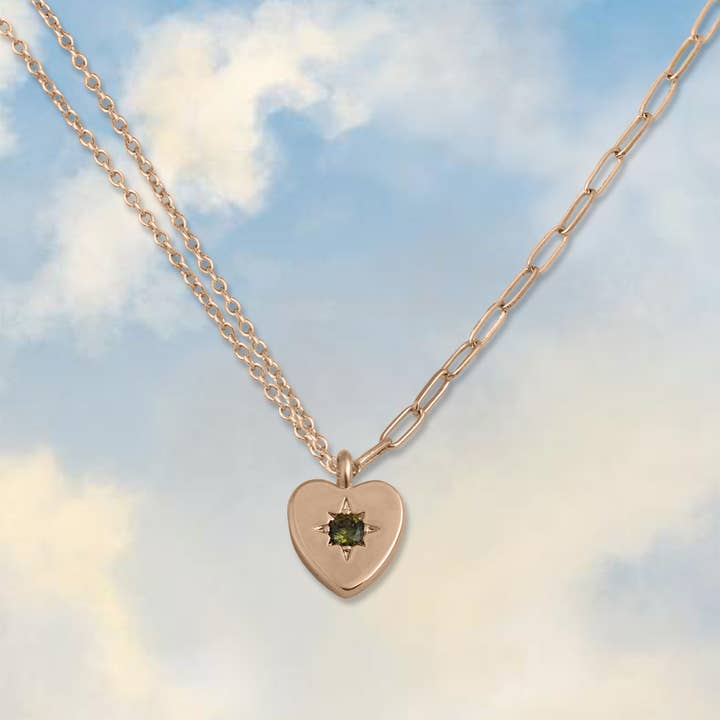 Junk Jewels Ltd – Colar pingente/pendente por atacado – Colar de corrente dupla Peridot Heart Charm7