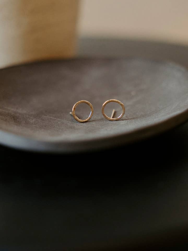 Tiny Circle Stud Earrings- 14k gold filled for wholesale by Lauren Brook