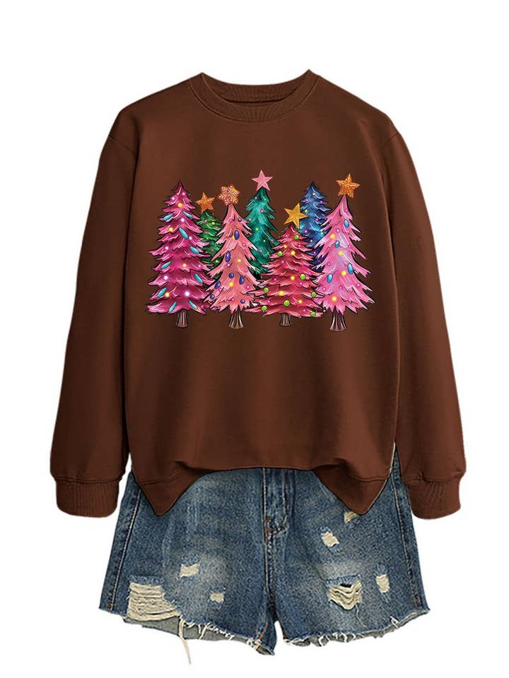 NINEXIS - Wholesale Blouse - Women's - CWTBLL01353_SEVEN PINK CHRISTMAS TREES CREW NECK SWEATSHIRT6