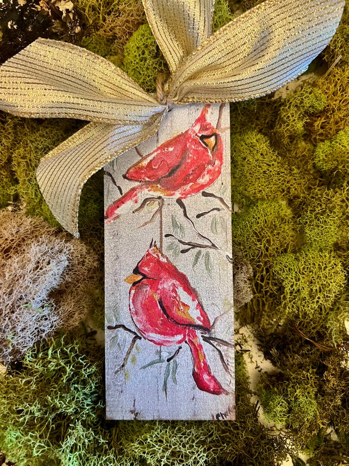 Christmas Ornament: Custom Twin Winter Cardinals for wholesale by The Happy Butterfly