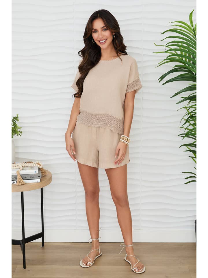 MILIO MILANO - Wholesale Blouse - Women's - MESH SLEEVE/HEM CREW NECK LINEN TOP (13996/155023)11