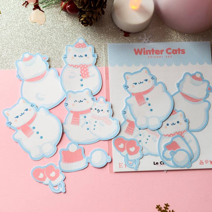 Ensemble d'autocollants Winter Cats pour la vente par Nekojima Studios