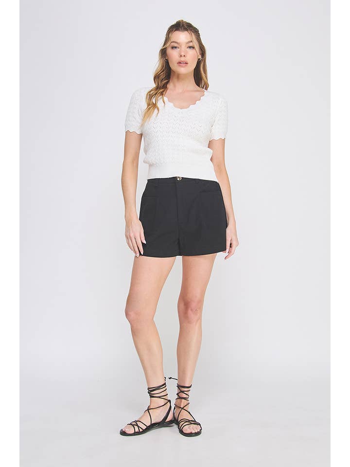 Allie Rose - Wholesale Shorts - Women's - Twill Box Pleat Shorts with Pockets3