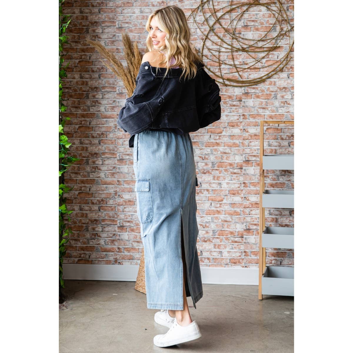 Med Wash Denim Cargo Full Long Skirt for wholesale on Faire1