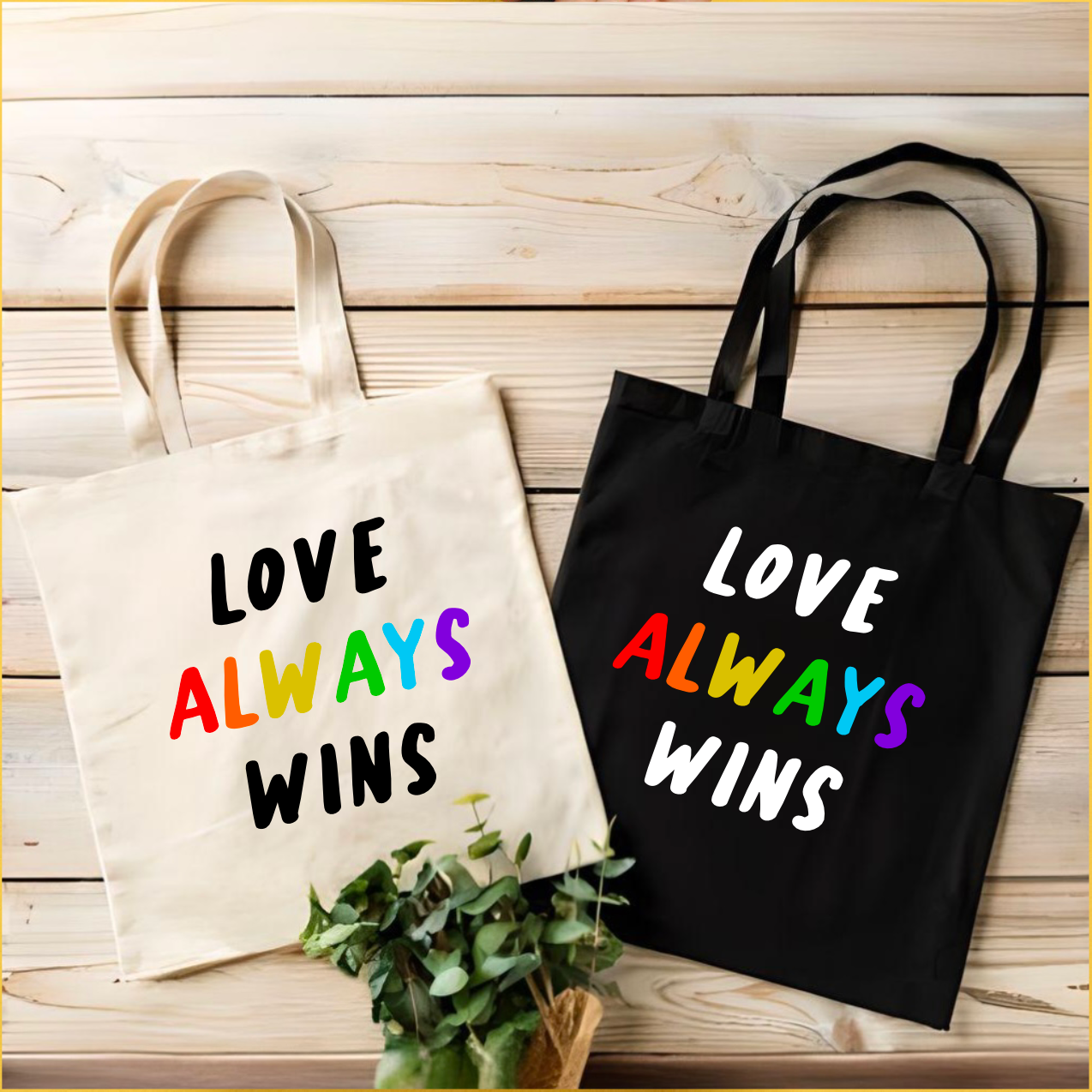 brattybloom – Sacola - Unissexo por atacado – A Love Always Wins Tote Bag | LGBTQ+ | Queer | Mês do Orgulho 2