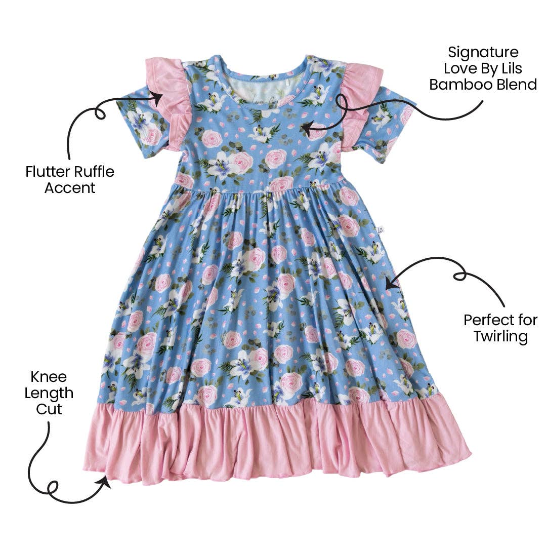 Laree + Co. - Wholesale Dress - Kids - Lillian Floral Bamboo Ruffle Spin Dress1