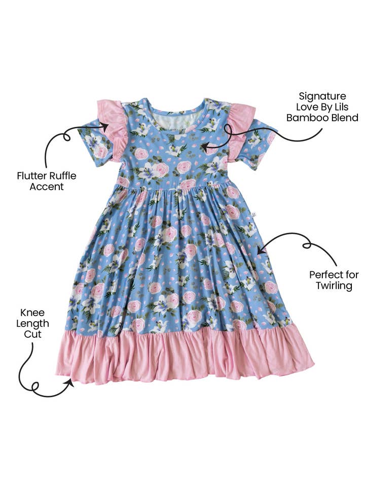 Laree + Co. - Wholesale Dress - Kids - Lillian Floral Bamboo Ruffle Spin Dress1