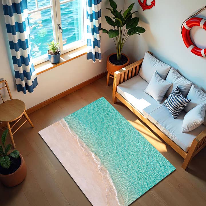 Ocean Wave Vloerkleed: Nautische Stranddecoratie, Machine Wasbaar voor wholesale door Rugendary Trade LLC