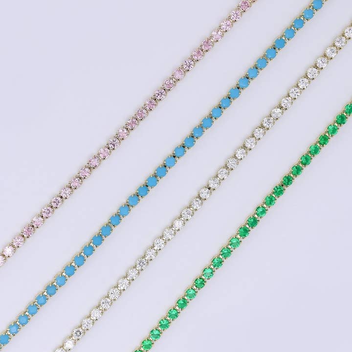 24K Gold Filled 2mm Green, Pink, Blue Clear Classic Tennis Chain 7 Inch Bracelet | WA-3815 ~ WA-3818 for wholesale by Aim Eternal
