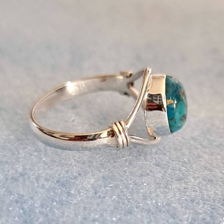Mistry Gems – Engroshandel Statementring – Lille oval blå kobber turkis ring | Sterlingsølv5