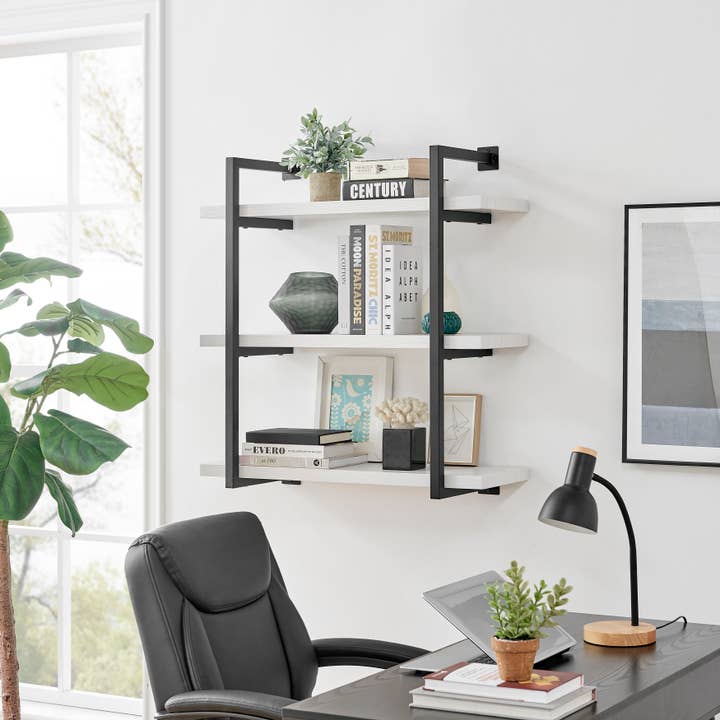 Danya B - Wholesale Wall Mounted Shelf - Modern 3-Tier Hanging Metal Bracket White Birch Wall Shelves