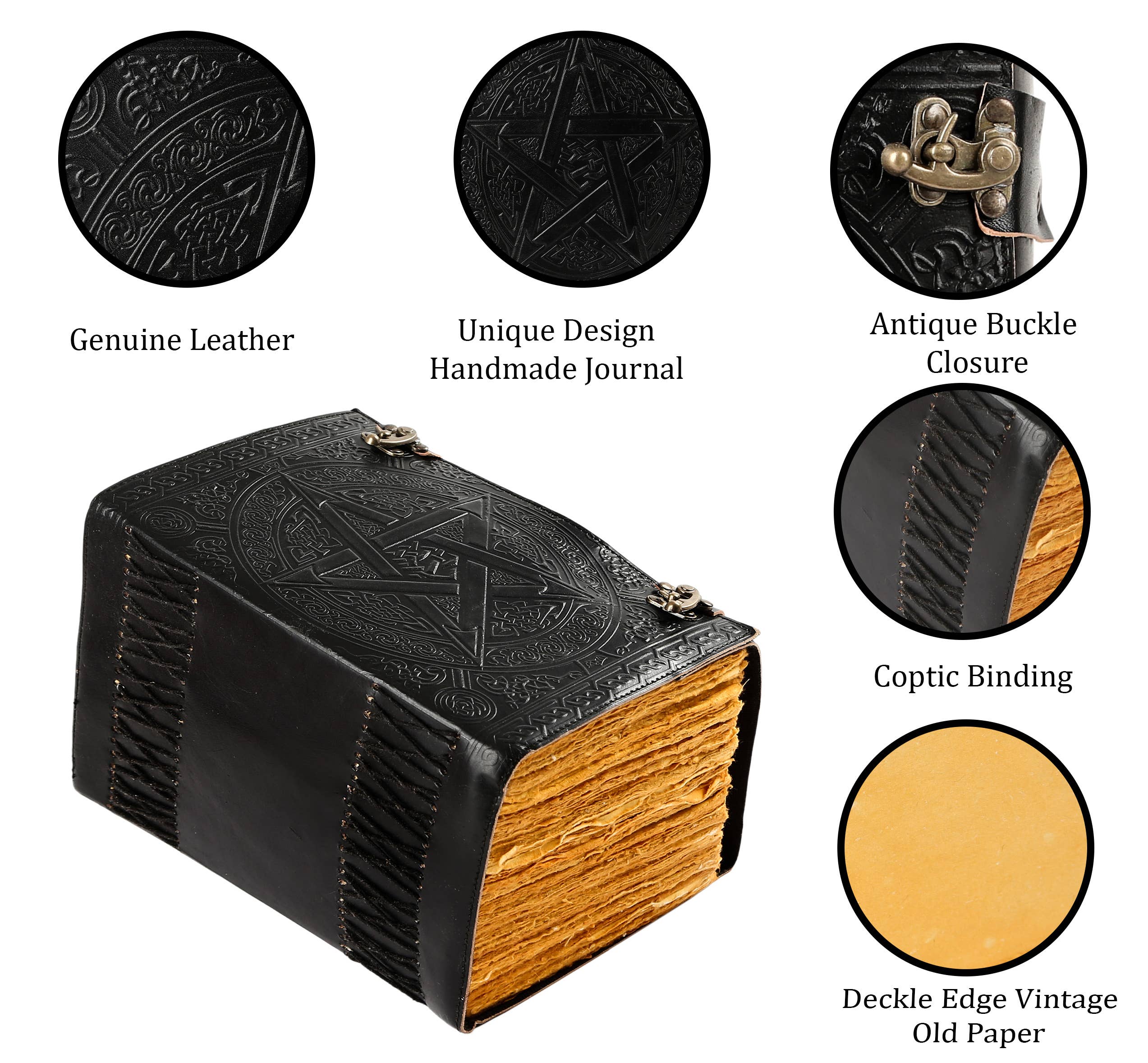 Tuzech Leather - Wholesale Journal/Diary - 1000 Pages Large Black Pentagram Embossed Leather Journal | Writing Leather Notebook | Leather grimoire Book | Handmade Leather Journal Gift4