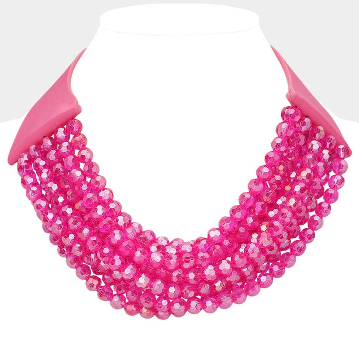 Sensibling Corp. - Wholesale Beaded/Pearl Necklace - Chunky Acrylic Beaded Multi Layered Faux Leather Necklace