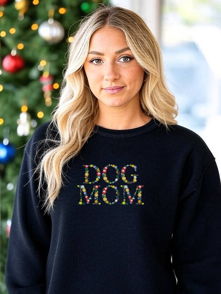 Bestickter Blumen-Hundemama-Hoodie oder -Pullover, Feiertagssweatshirt, Unisex, Klassische Passform, Langarm, Erwachsene für den Großhandel von UNMATCHED