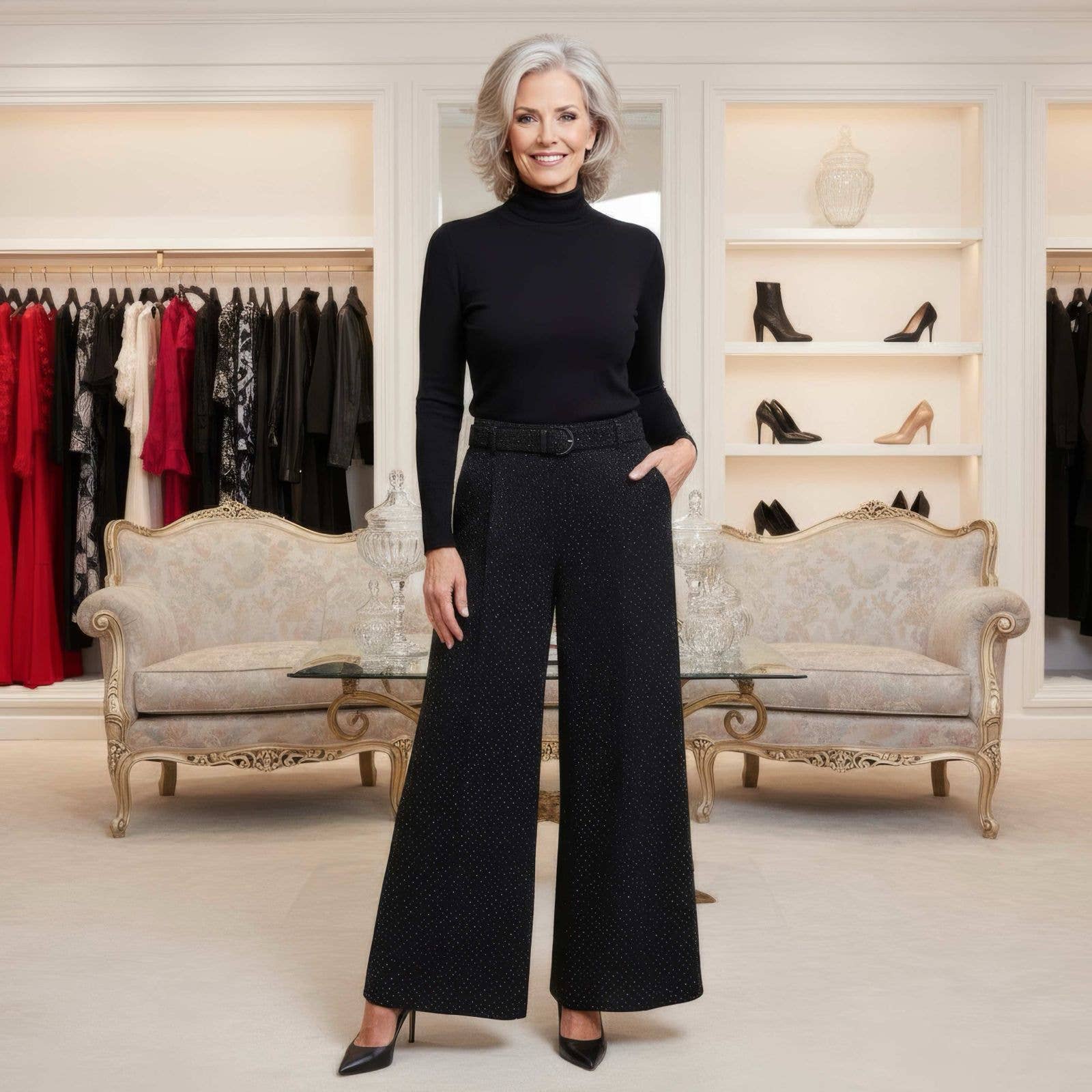 Kurt Muller – wholesale Pants – Women's – Diamante Stud Wide Leg Trousers3