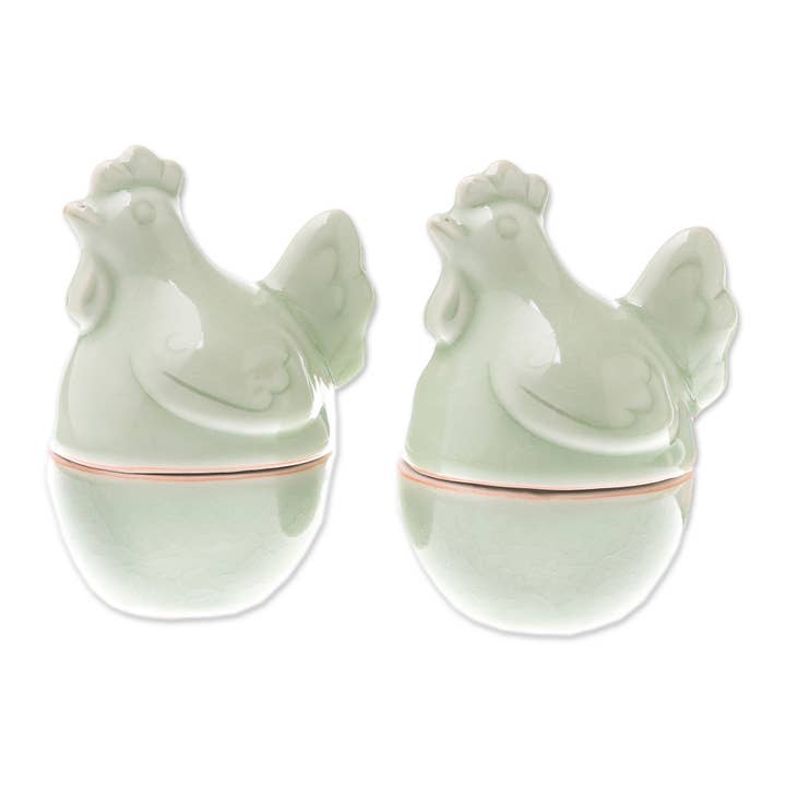 NOVICA - Wholesale Egg Cup/Holder - Novica Handmade Hen Breakfast Celadon Egg Cups (Pair)