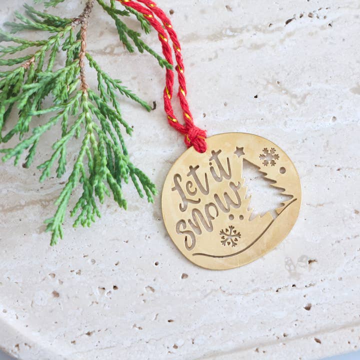 Let It Snow, Raw Brass, Christmas Ornament for wholesale by Mesa Blue