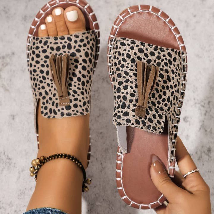 Kustom Kreations Goods – wholesale Sandals – Women's – Fringe Leopard Open Toe Sandals