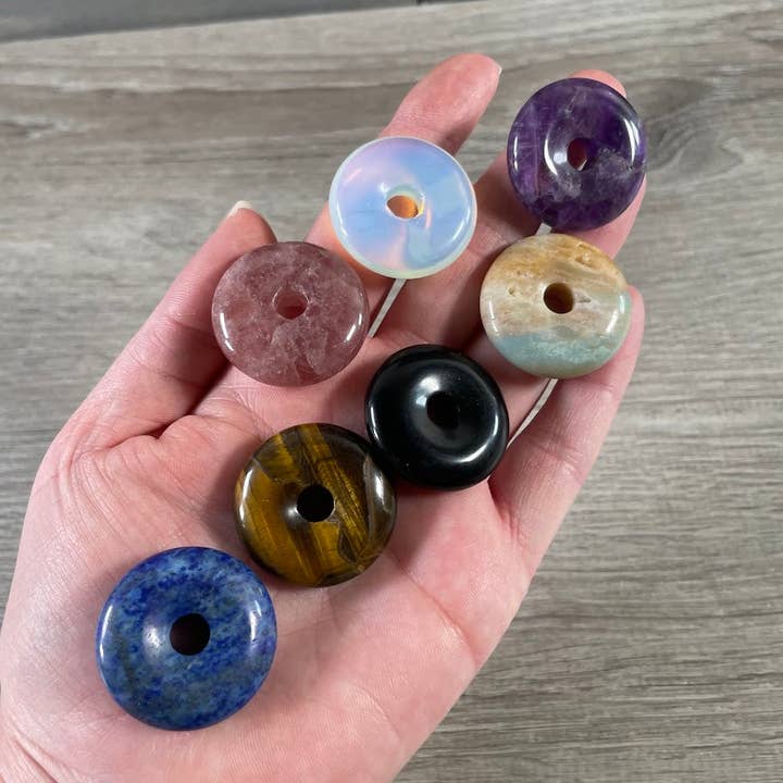 Keystone Crystals - Wholesale Spiritual Stone/Crystal - Donut Pi Stone 30mm Gemstone Pendant – Strung or Plain28