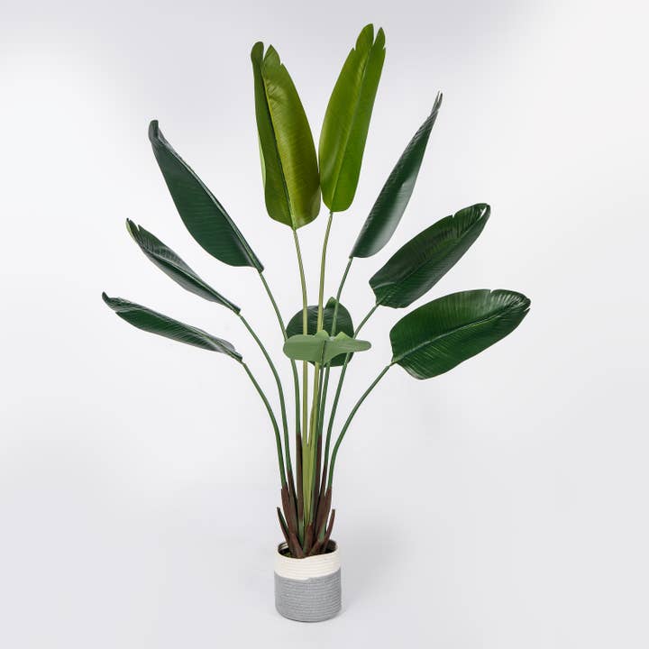 69" Artificial travelers palm tree in rope basket for wholesale by Vintage Home