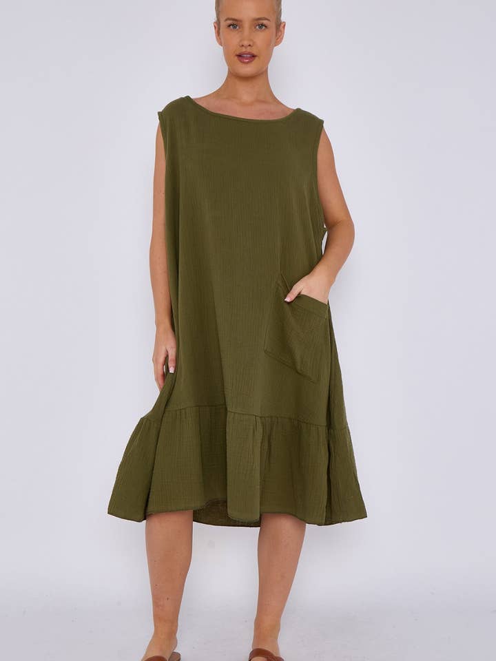 Miss Bold – wholesale Dress – Women's – Italian Sleeveless Cheesecloth Cotton Midi Dress with Pocket7