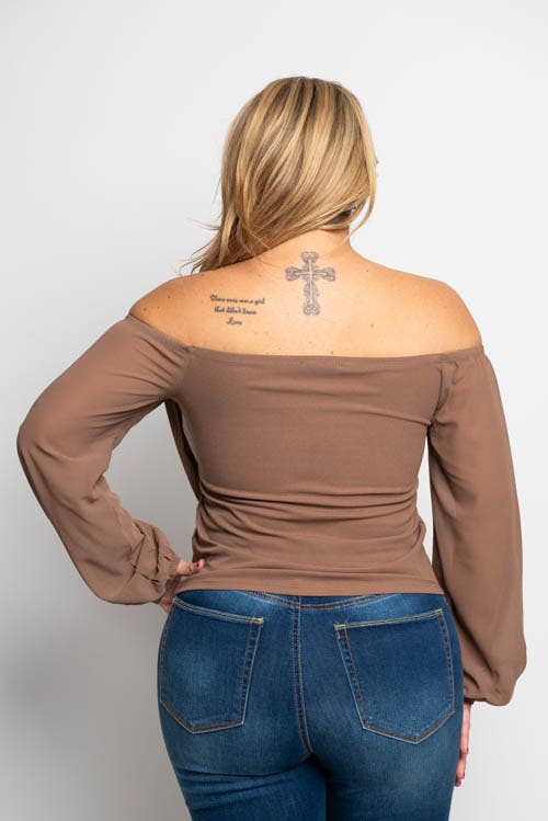Curve Market - Wholesale Blouse - Women's - PLUS SIZE CHIFFON OFF THE SHOULDER SURPLICE TOP24