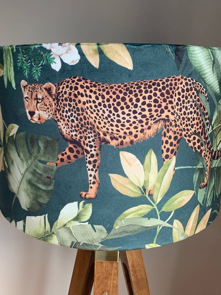 Velvet Leopard Fabric Lampshade for wholesale by The Lampshade Jungle