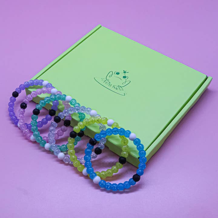 Frog Sac - Wholesale Beaded Bracelet - Kids - Glitter Silicone Beaded Bubble Bracelets - 6 Pack