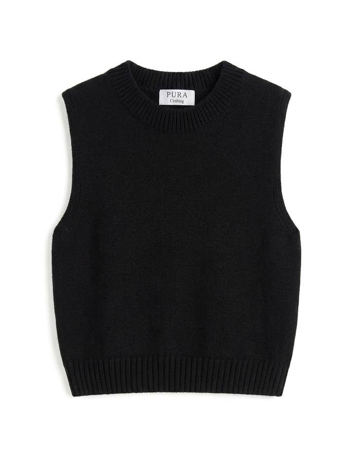 MOCK NECK TANK KASJMIR/ZIJDE ZWART voor wholesale door PURA Clothing