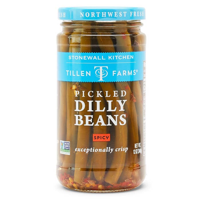 Tillen Farms, Hot & Spicy Pickled Dilly Beans, 12 oz Jar for wholesale by Ciao Imports