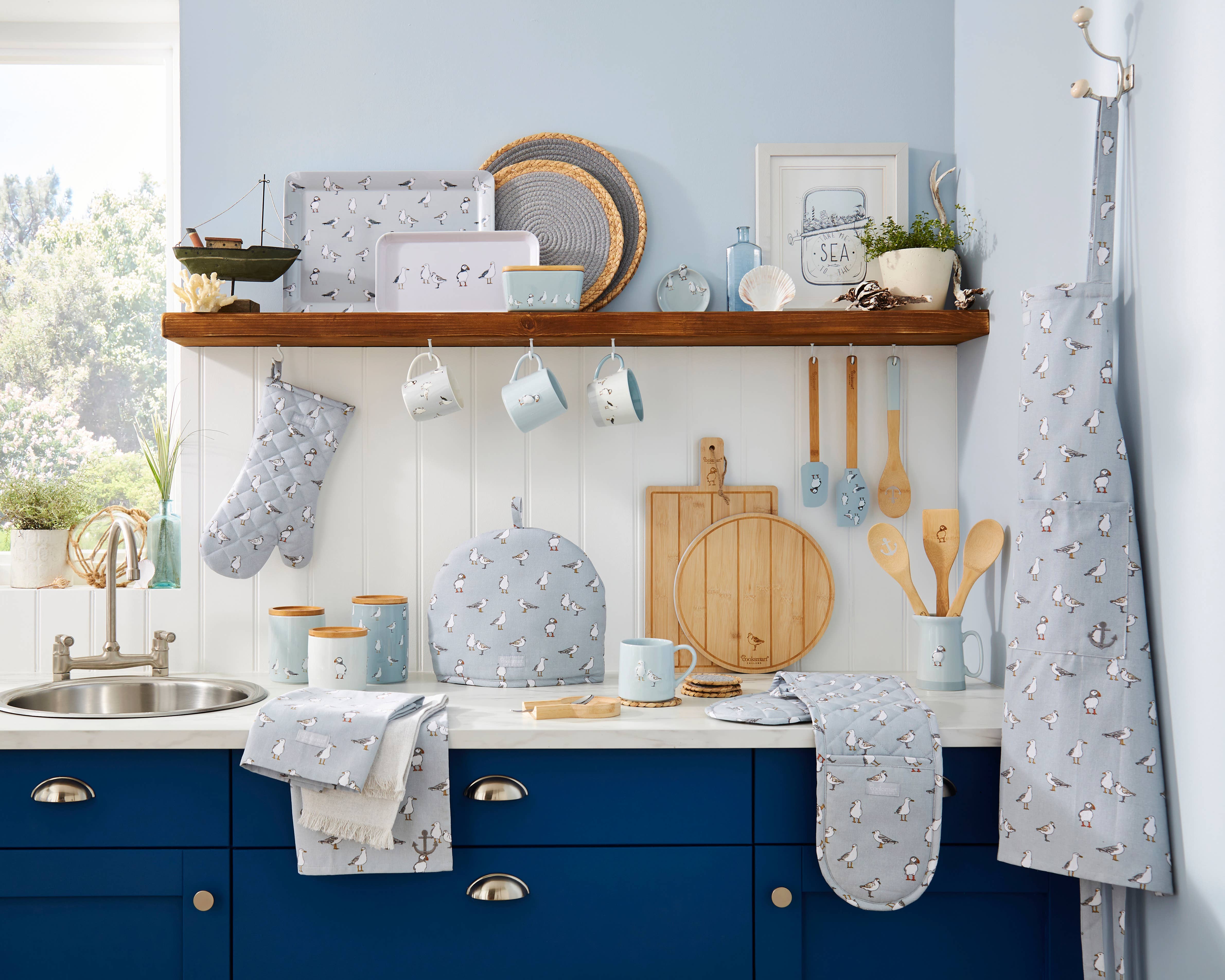 Blue 3 Pack Tea Towels Coastal Birds by Cooksmart England for wholesale on Faire2