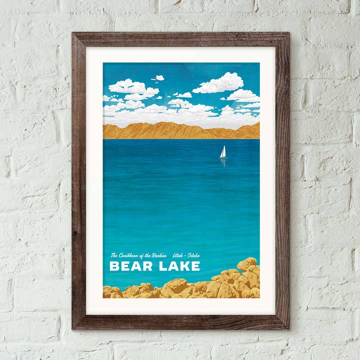 Utah Bear Lake - Affiche de voyage de style vintage pour la vente par Missy Ames Design and Illustration