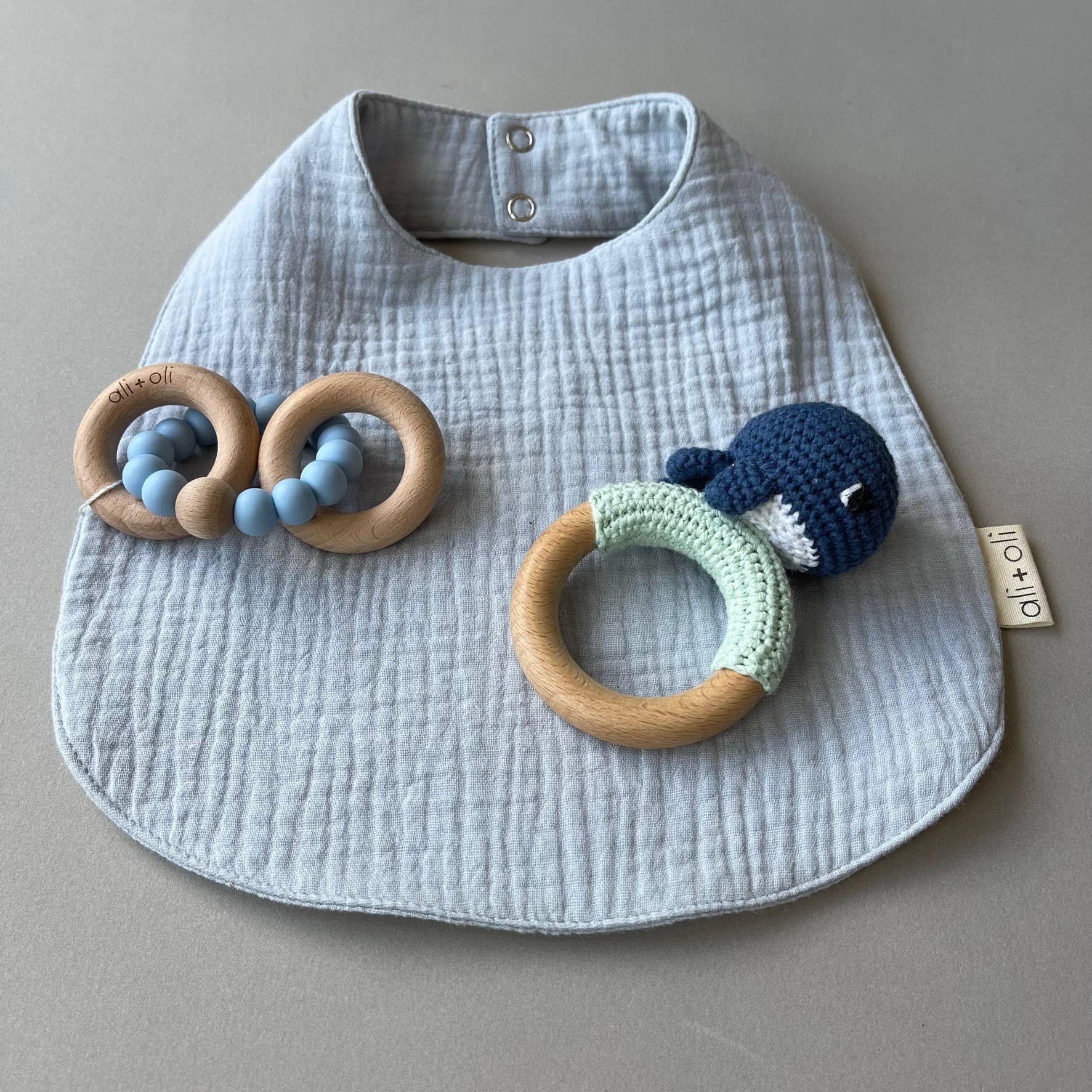 Ali+Oli - Wholesale Baby Bib - Baby - Muslin Cotton Snap Baby Bib (Blue)7