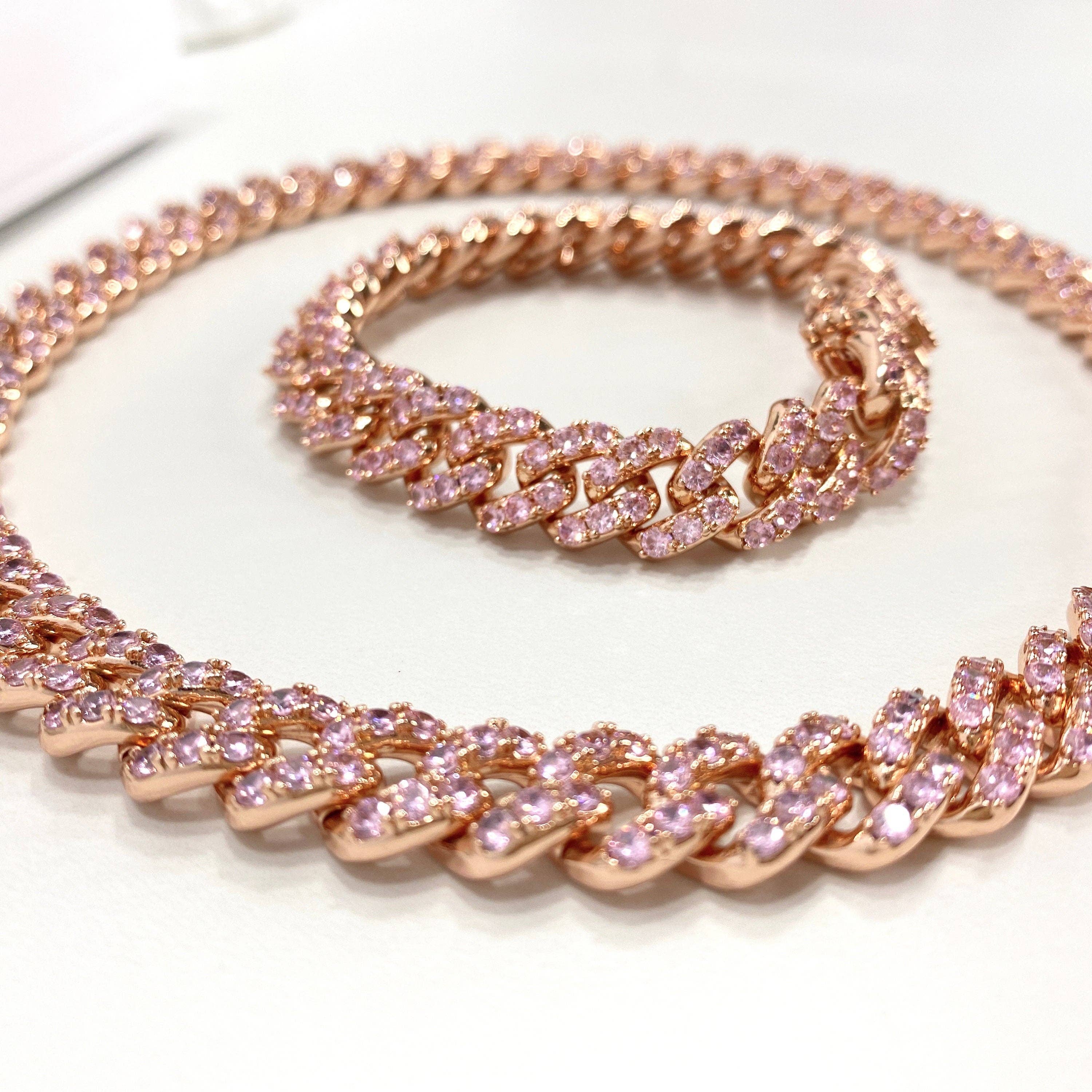 Luxus Accessories - Wholesale Jewelry Set - 14k Rose Gold Filled Cuban Link Iced Chain or Bracelet Set6