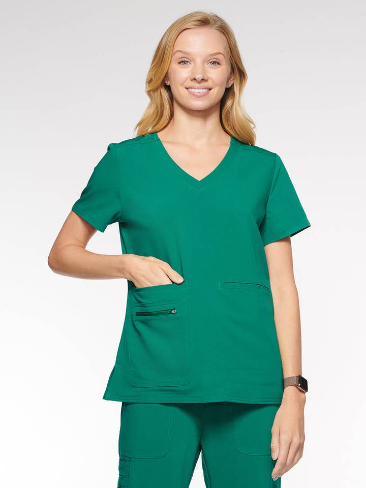 Aura Naturale – wholesale Healthcare uniform – Women's – Kara Women Rounded V-Neck Scrubs Top with 4 Pockets (94002)
