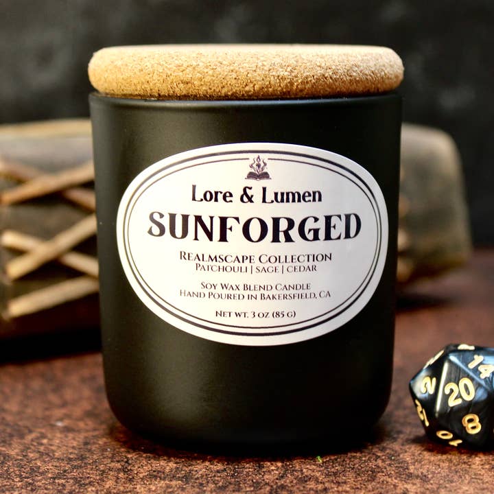 Patchouli + Sage + Cedar - Matte Black Glass Soy Candle for wholesale by Lore & Lumen