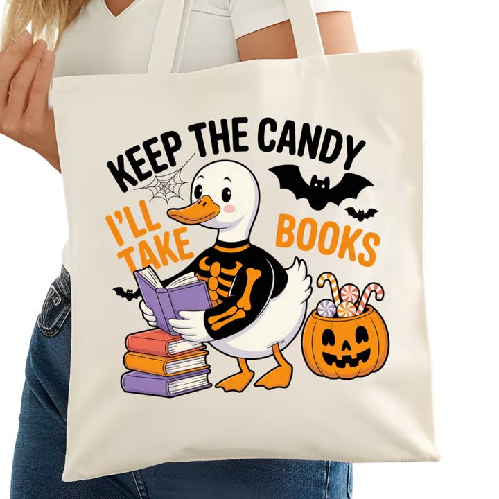 Keep the Candy I'll Keep the Books Bookish Tote Bag – Reading Tote for Book Lovers – Book Reader Bag - Romance Reader Tote - Book Store for wholesale by Purely Bookish