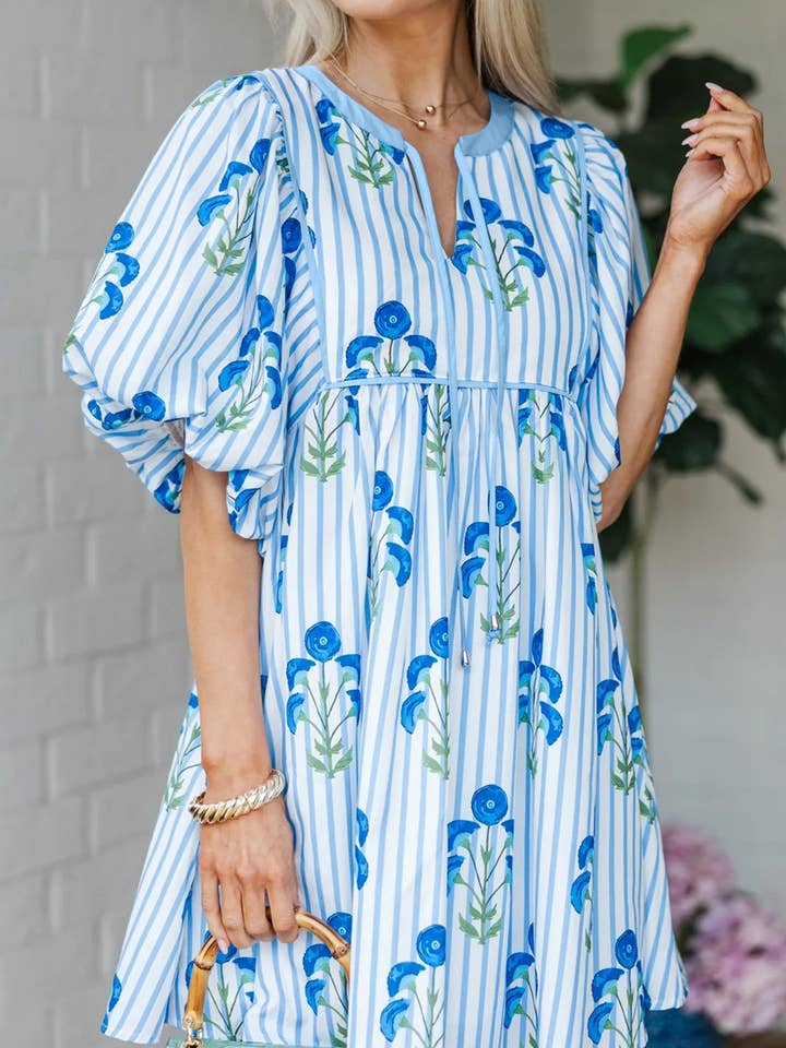 Blue Floral Striped Dress January. for wholesale by Thomas & Co Wholesale