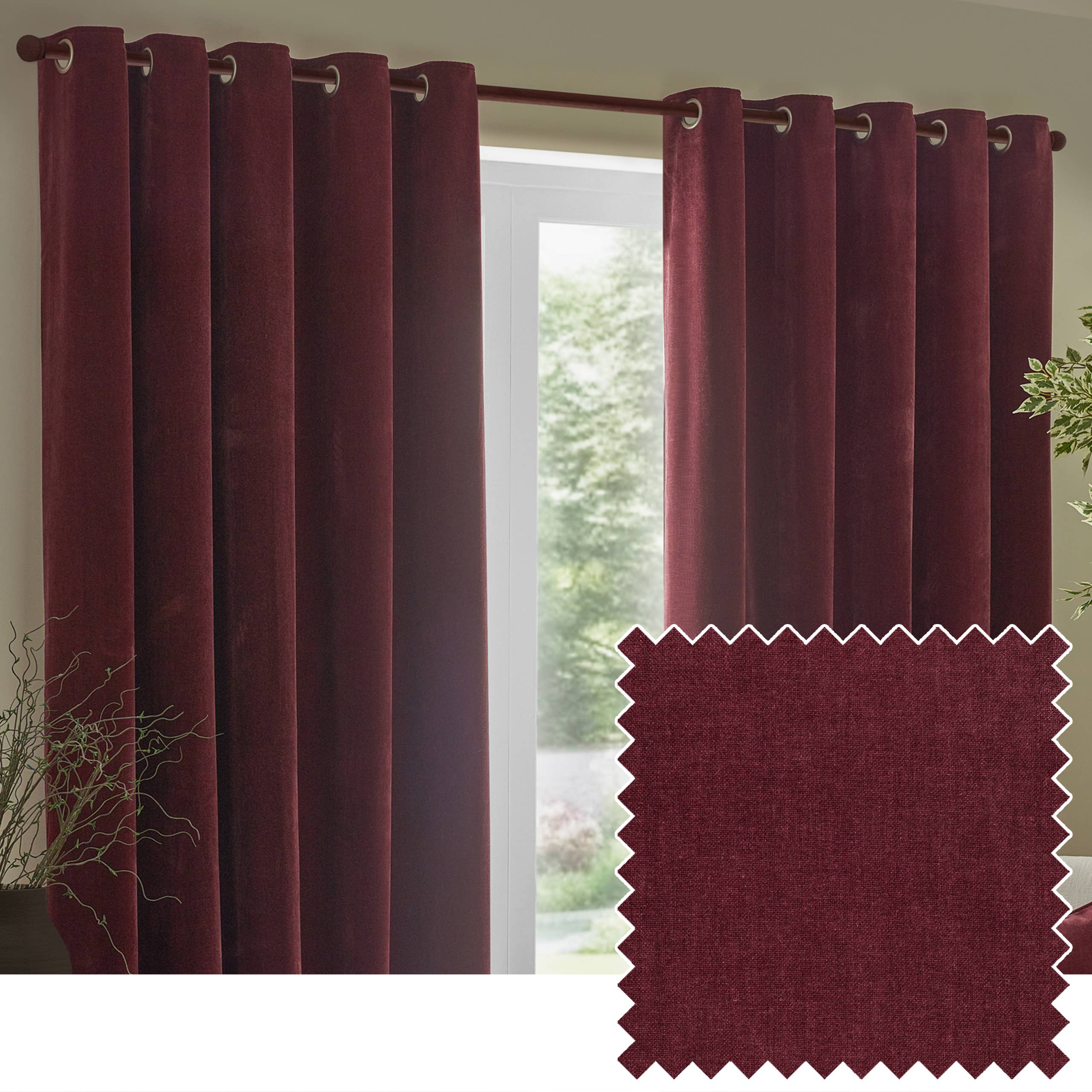 Heavy Chenille Room Darkening Eyelet Curtains Beetroot for wholesale on Faire0