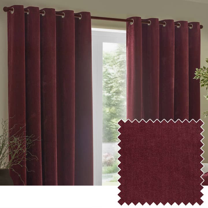 Heavy Chenille Room Darkening Eyelet Curtains Beetroot for wholesale on Faire