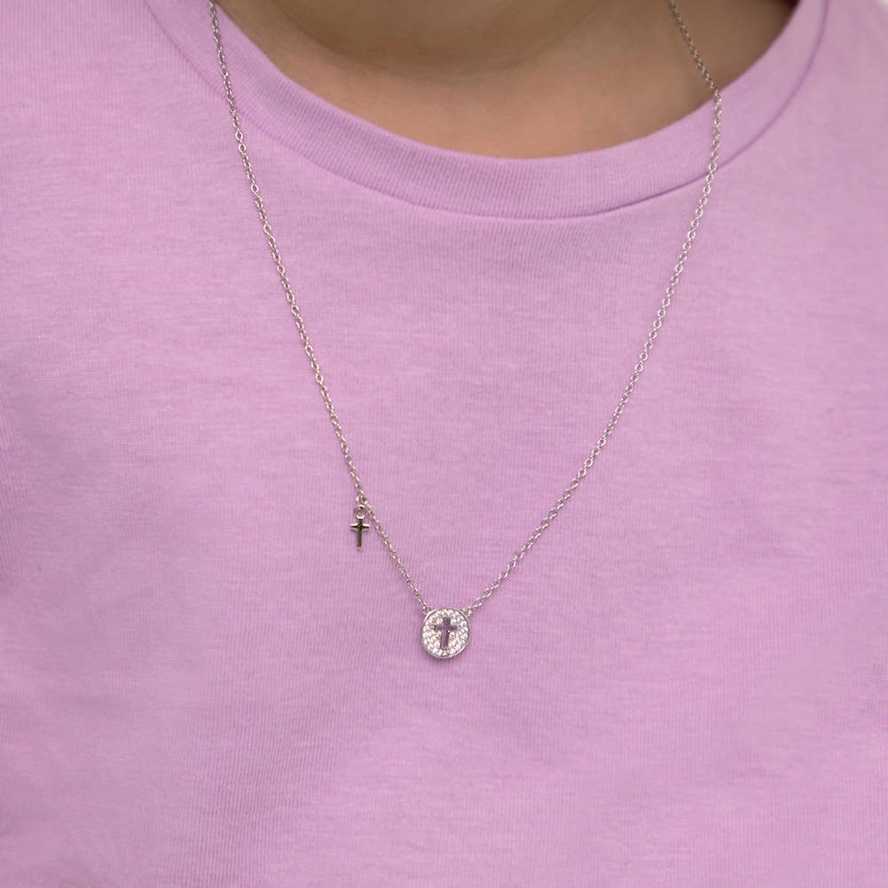 In Season Jewelry – wholesale Kids necklace – Kids – Tiny Cross Lock & Key 9mm Kids Necklace - Sterling Silver2