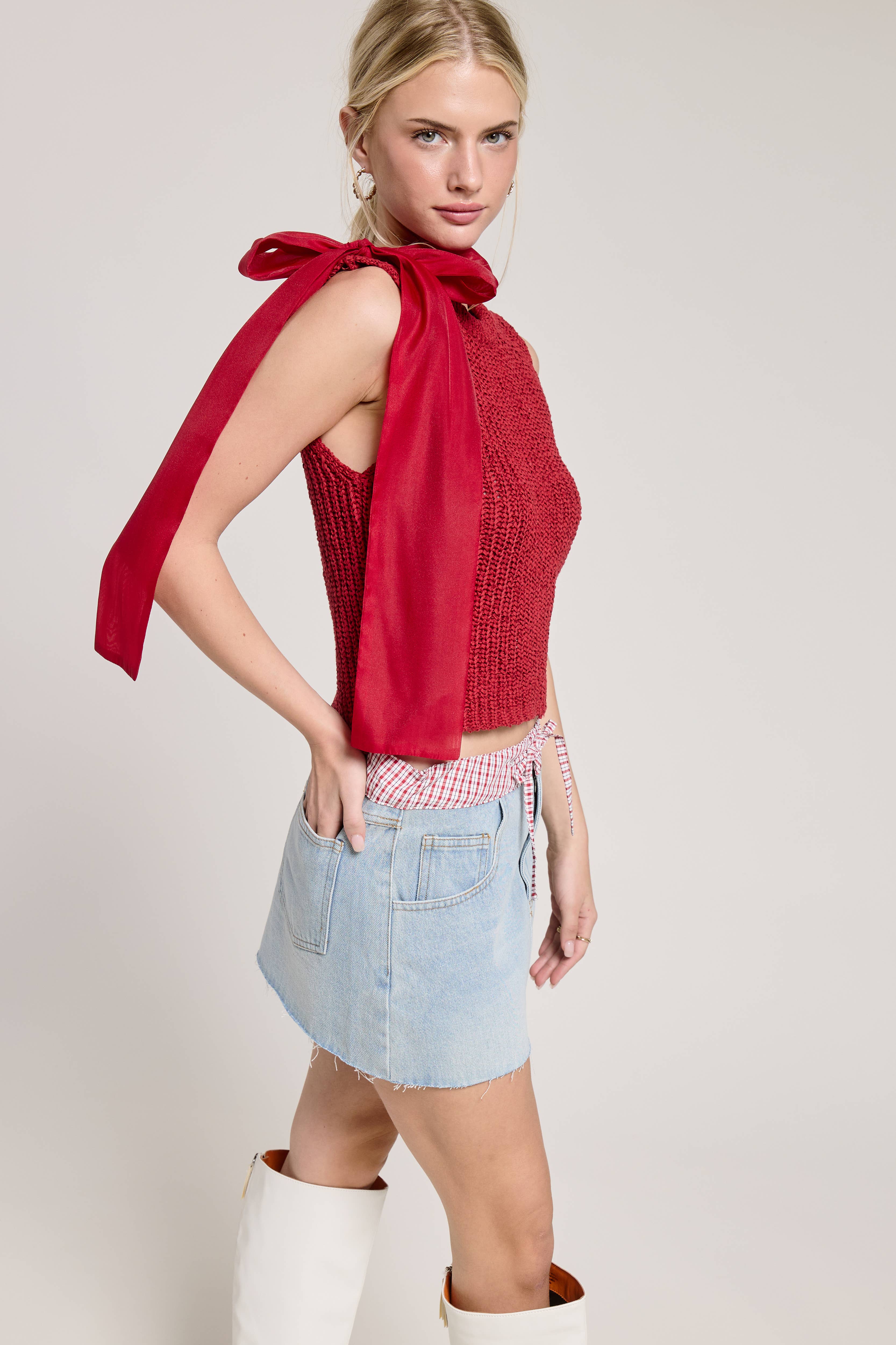 Mimosa - Wholesale Knit Top - Women's - Sleeveless Knit Tank with Oversized Bow Detail2