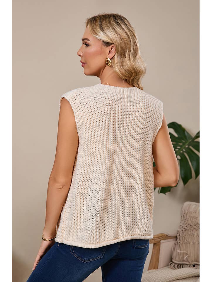 Aapparella - Wholesale Sweater Vest - Women's - Solid Buttoned Sleeveless Sweater Vest | S-XL