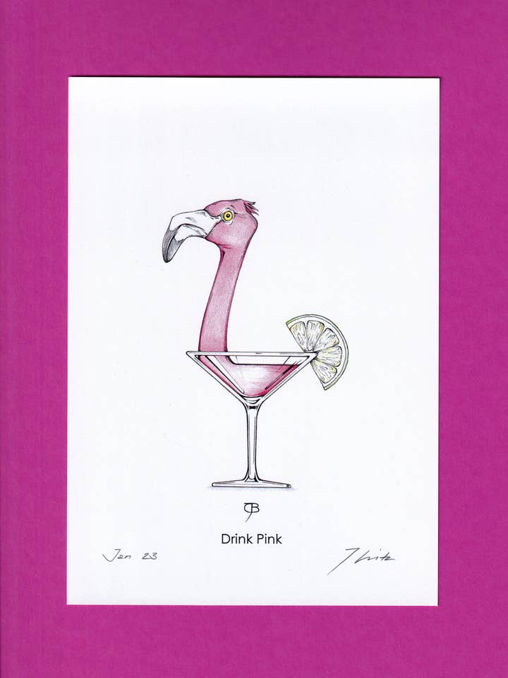 Lámina artística, tamaño A5, firmada, «Drink Pink» para venta al por mayor de Julian Opitz