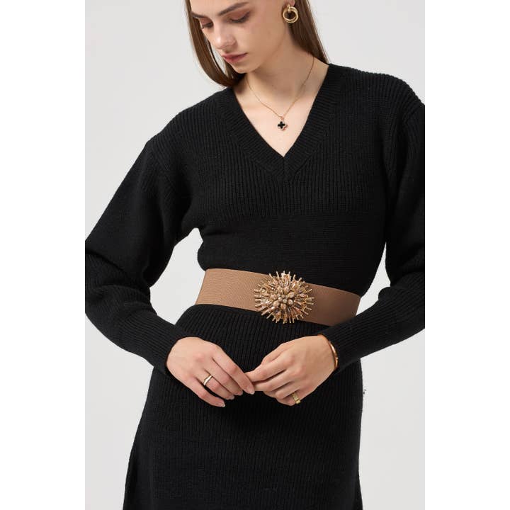 PHANIE MODE - Wholesale Belt - Women's - Elastic belt with gold buckle and rhinestones C-231821