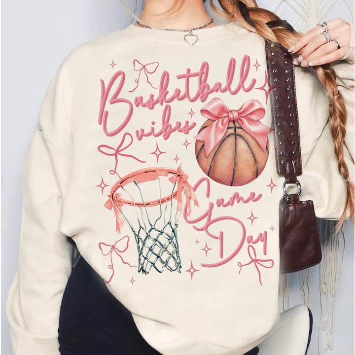 Basketball Vibes Game Day T-Shirt or Crew Sweatshirt for wholesale by Peach Closet