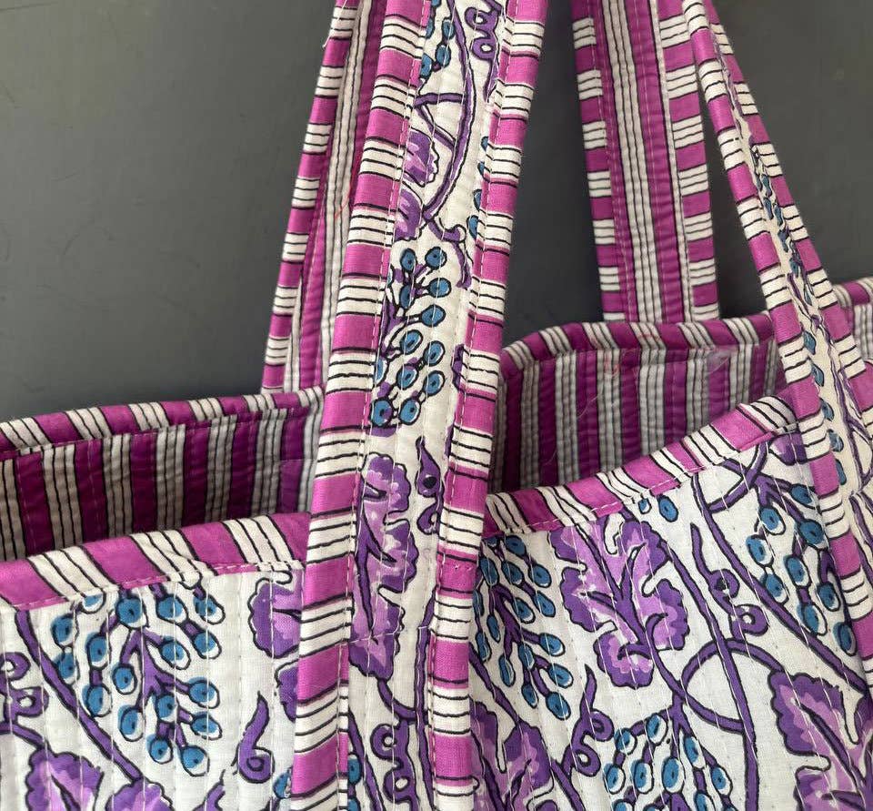 Bhawana Handicrafts - Vente Sacs de course/à provisions - Sac fourre-tout en coton indien fleuri fait main pour le shopping et les voyages1