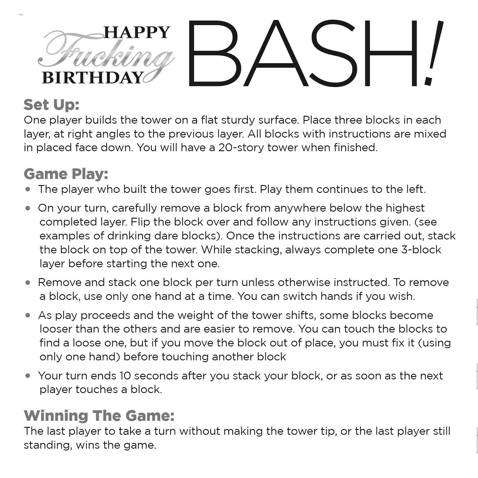Little Genie Productions - Wholesale Stacking Game - *** SALE*** Happy Fucking Birthday Bash -Tower Drinking Game6