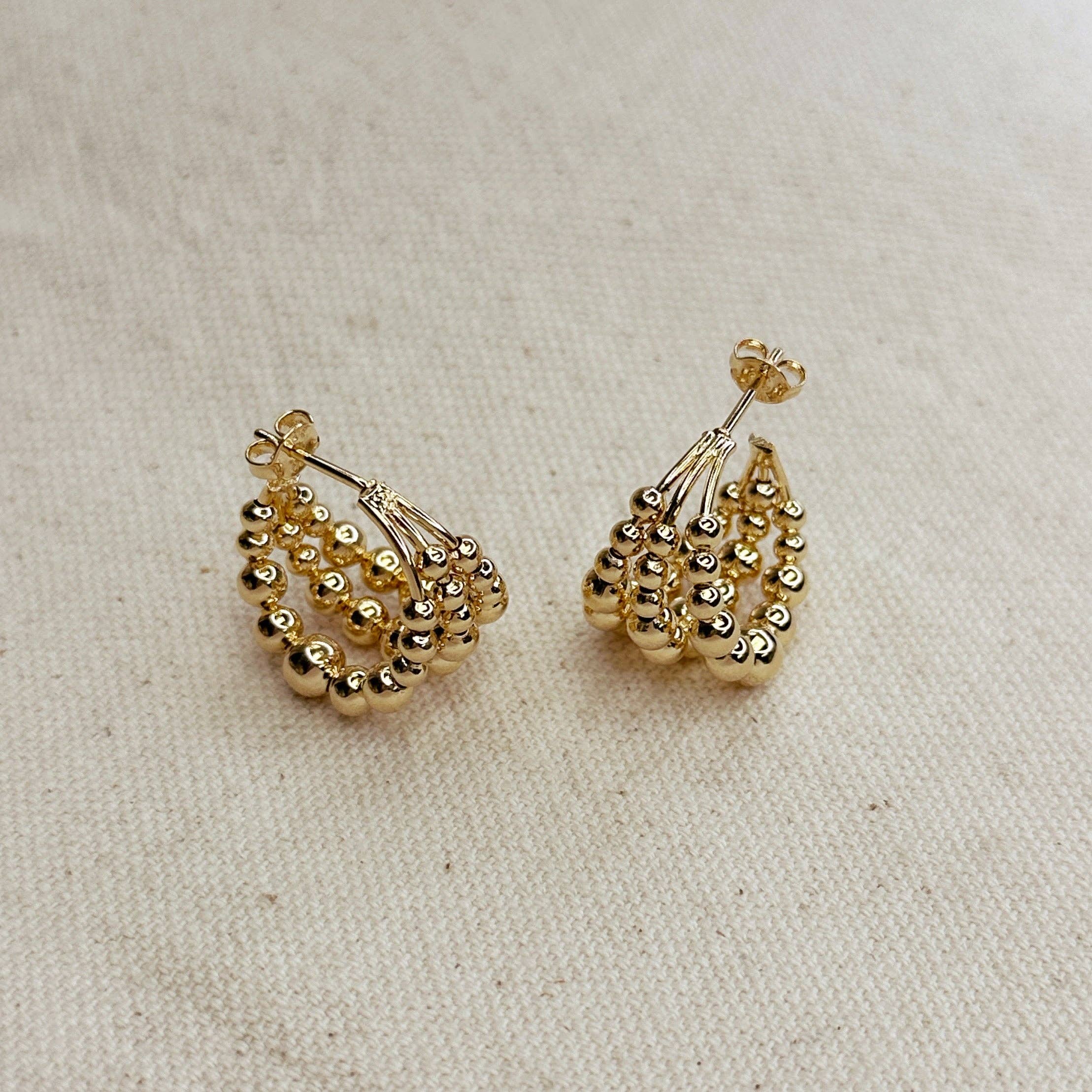 GoldFi - Vente Créoles - Créoles en C à trois lignes et perles remplies d'or 18 carats6